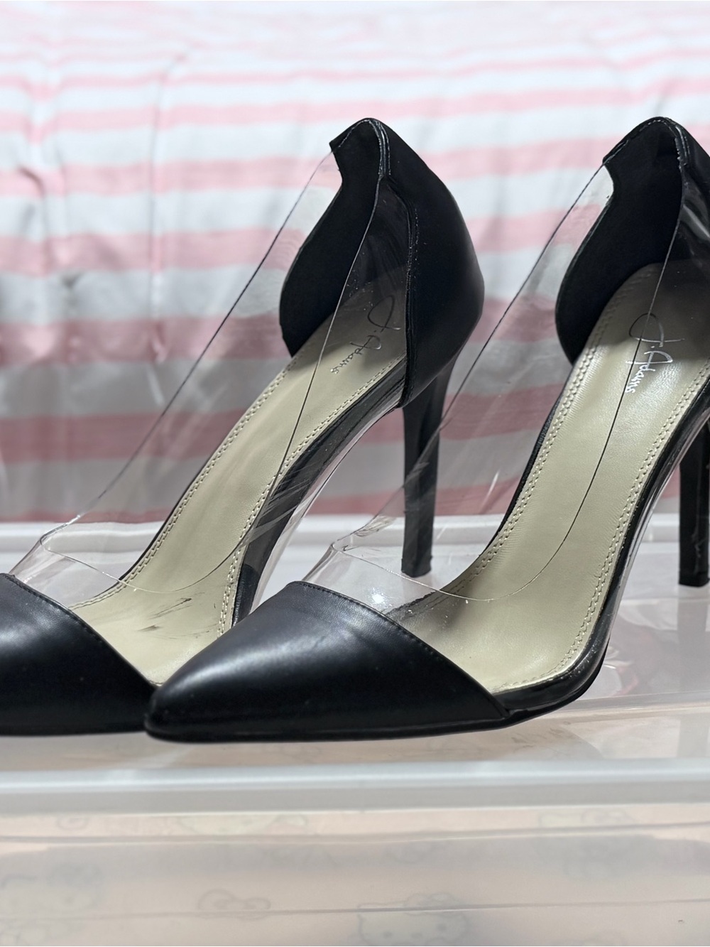 Elegant Black Pointed D'Orsay Stiletto Heels with Clear Panels